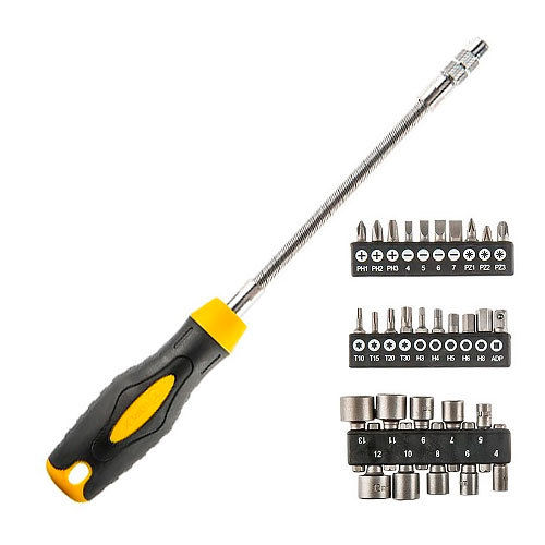 Flexible 1/4¨ screwdriver set with bits and sockets