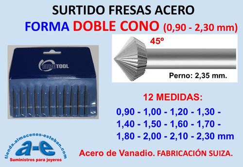 SURTIDO FRESAS DOBLE CONO 009-023 12UN. EUROTOOL