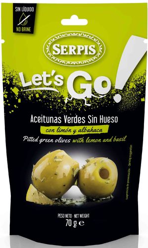 Aceitunas verdes sin hueso Serpis Let's go Limón y Albahaca