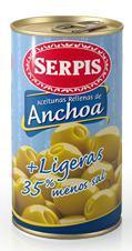 Aceitunas rellenas de anchoa "Más ligeras" Serpis 350g