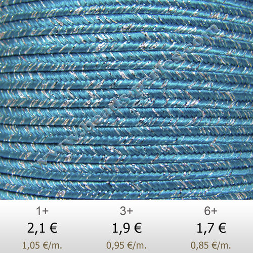Textil - Soutache METALLICUM - 3mm - Argentum Bright Turquoise (Turquesa Intens Argentum) (2 metros)