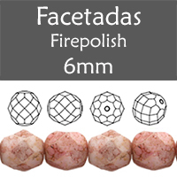 Cristal Checo - Facetada - 6mm - Marbled Opaque Coral (25 Uds.)